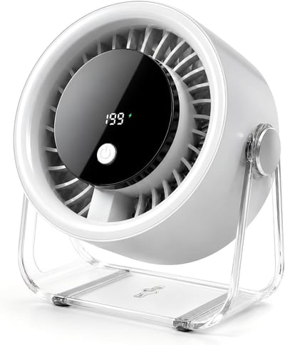 VHV-Draagbare Bureauventilator Wit - 199 Snelheden USB Tafelventilator met 4000mAh Accu - 360° Roterende Fan met LED Display - Stille Wandventilator voor Slaapkamer Kantoor en Thuis