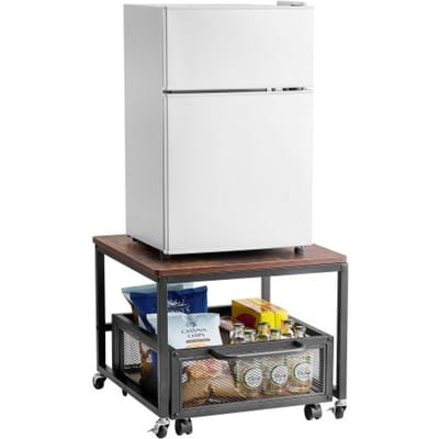 VEVOR Mini koelkaststandaard met een draagvermogen van 90 kg, koelkasttafel met verplaatsbare opbergwagen en zwenkwielen, drankkoelkaststandaard voor koffiebarappartement donkerbruin