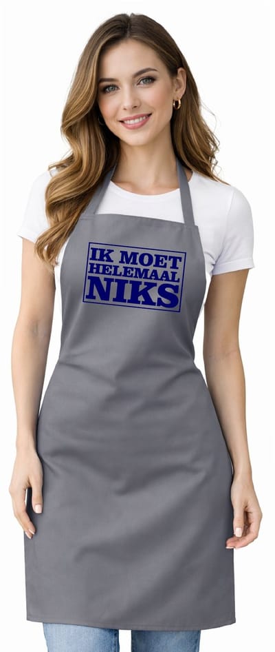 Basics - Horecaschort - Unisex Schort - Actieschort - Keukenschort - Catering - Kookschort - Halterschort - 65 x 90 cm - 100% katoen - Ik moet helemaal niks - grijs