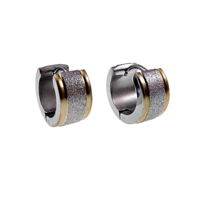 ∅13mm x 7mm Oorringen Unisex - Bicolor RVS - Brede Oorbellen met Zand Design