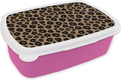 Broodtrommel Roze - Lunchbox - Brooddoos - Patroon - Jaguar - Stippen - 18x12x6 cm - Kinderen - Meisje