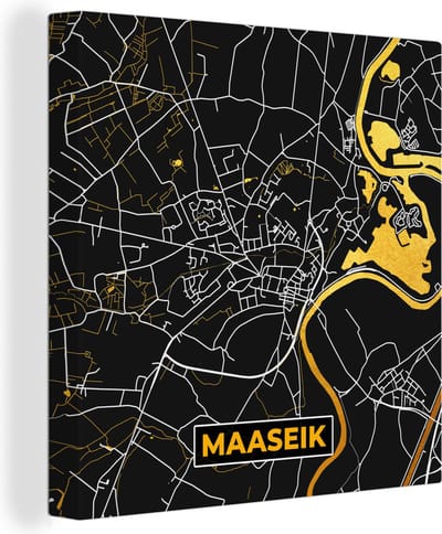 Canvas Schilderij Kaart - Maaseik - Plattegrond - Stadskaart - Goud - 20x20 cm - Wanddecoratie
