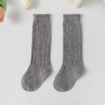 Chaussettes d'été pour bébés et enfants, longues, pour tout-petits, hauteur genou, en maille fine, ajourées, en coton doux, chaussettes pour nourrissons de 0 à 7 ans 5-7Years(XL) gris