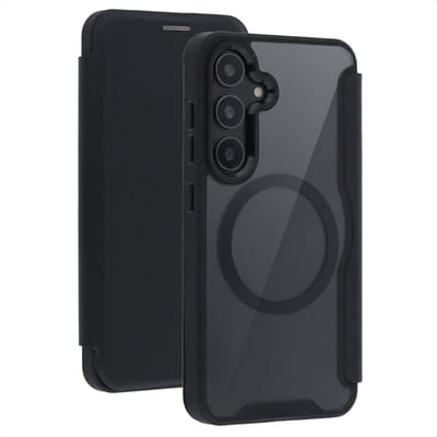 imoshion Hoesje - Geschikt voor Samsung Galaxy S24 / S25 - Transparante Bookcase met Magnetische Ring - Zwart