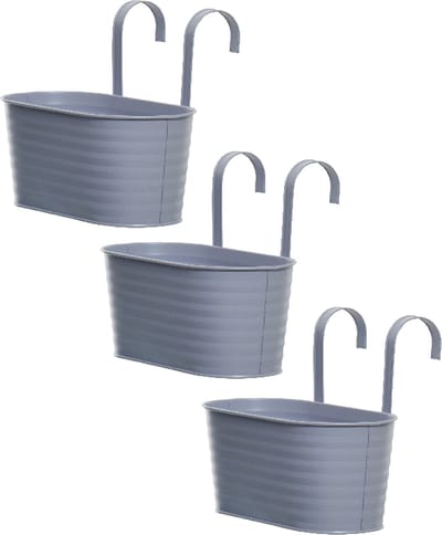 Decoris bloembakken ophangbaar - 3x - zink - 32 x 16 cm - lila paars