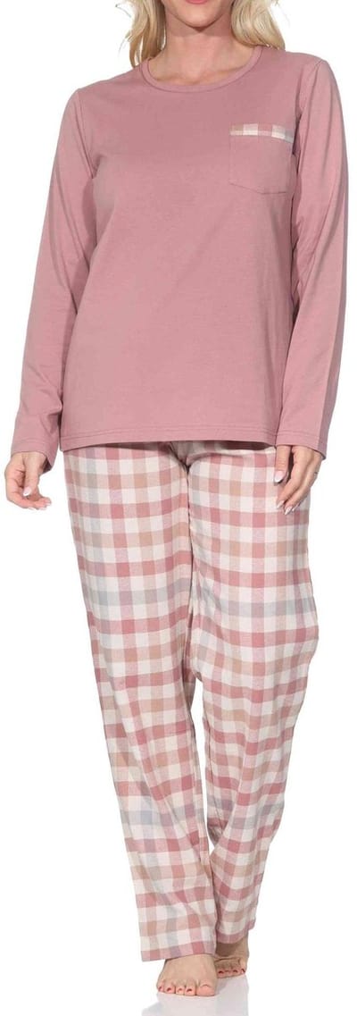 Normann lange damespyjama met geruite flanellen pyjama