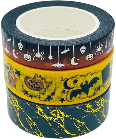 Dailygoods- Washi Tape Set 3 Rollen - Halloween Decoratie - Zelfklevend - Scrapbooking - 10 Meter Lang - 15 mm/10 mm Breed - Decoratietape