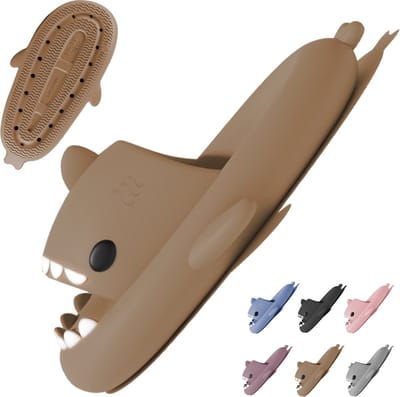 Geweo - Slippers - Damesslippers - Herenslippers - Unisex - Badslippers - Haaienslippers - Bruin - Maat 39/40