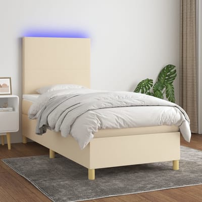 vidaXL - Boxspring - met - matras - en - LED - stof - crèmekleurig - 90x190 - cm