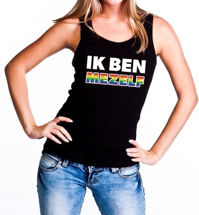 Ik ben mezelf gaypride tanktop - zwart regenboog singlet voor dames - gaypride S