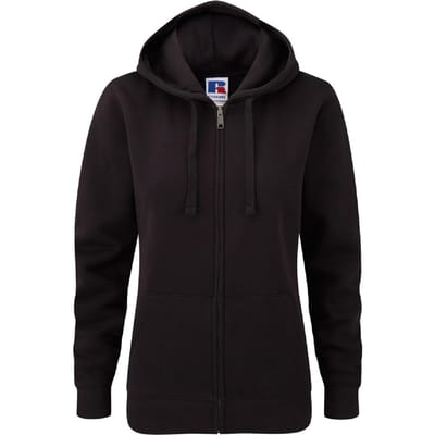 Russell Dames Premium Authentieke Hoodie met rits (3-laagse stof) (Zwart)