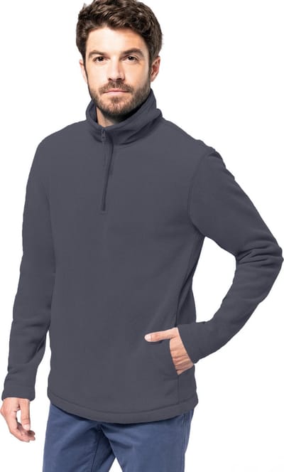 Kariban Fleece trui - donkergrijs - halve ritskraag - warme winter sweater - heren - polyester M