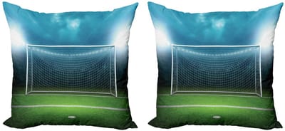 ABAKUHAUS Kussenhoes Set – Voetbal – Dubbelzijdig bedrukt – 50x50 cm – Groen/Blauw