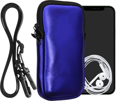 kwmobile Tasje voor smartphones XL - 6,7/6,8" - Hoesje van neopreen in metallic donkerblauw - Phone case met nekkoord