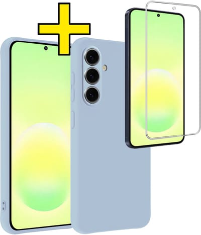 Hoesje - Met Screenprotector - Geschikt voor Samsung Galaxy A57 - Sterk & Shockproof - Back Cover - Siliconen Case - Telefoon Hoes - Telefoonhoesjes - Lichtblauw