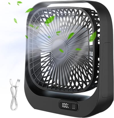 Mini Draagbare Tafelventilator - Stil en Lichtgewicht - Met LED Digitaal Display - 360° Verstelbaar - 3 Snelheden - Zwarte Circulatieventilator met Borstelloze Motor - Voor Kantoor, Thuis en Reis - USB