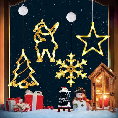 Kerst Raamdecoraties - Hangende Kerstverlichting - 4 stuks - Warm Wit - Batterij Aangedreven