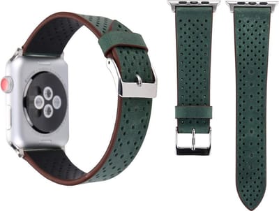 By Qubix - Geschikt voor Apple Watch bandje - Dot Pattern Leren bandje - Donker groen - Geschikt voor Apple Watch 38mm / 40mm / 41mm / 42mm - leren smartwatchbandje - Horlogebandje