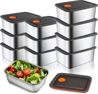 KZQ Tien roestvrijstalen bewaardozen voor maaltijden, stapelbaar, BPA-vrij, vaatwasmachinebestendig, geschikt voor het bewaren van snacks, fruit en maaltijden voor fijnproevers.