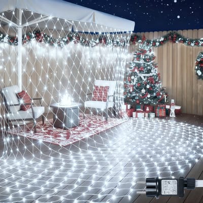 Rosnek Energiebesparend LED Lichtsnoer Buiten - 8 Lichtstanden Voor Tuin Lichtslinger - IP44 Waterdichte Classificatie Lichtslang - Feesten En Camping - Binnen - En Buitengebruik (L1.5xB1.5m, Wit licht)