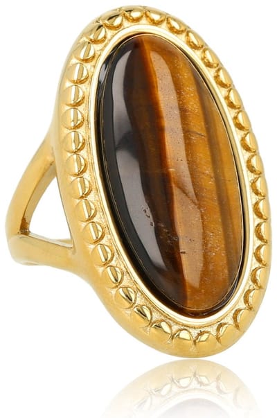 My Bendel - Vintage Ring met Ovale Edelsteen • Tiger Eye - met Luxe Cadeauverpakking | Sieraden Voor Dames | Maat 19.00 Mm / Maat 60