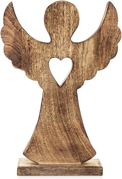 Beeld Houten Kerst Engel MANGO 25,5x36 cm - Decoratieve Figur - Decoratie - Beeldje
