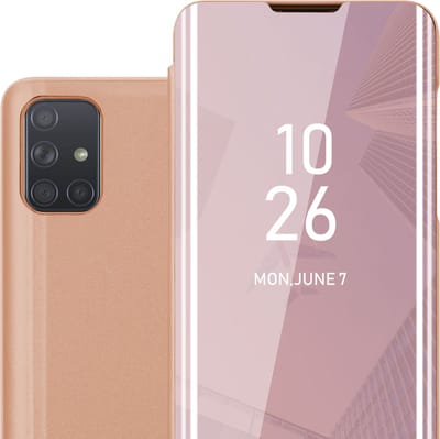 Cadorabo Hoesje geschikt voor Samsung Galaxy A71 4G in KUNZIET ROZE - Clear View Spiegel Beschermende Case met Tribunefunctie 360 Graden Bescherming Book Case Cover Etui