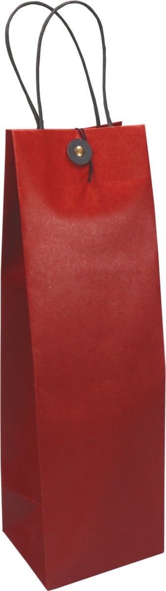 Tas, Papier, gedraaid papieren koord, japanse sluiting, 11x10x36cm, wijnflestas, rood (10 stuks)
