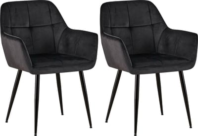 CLP Emia Set van 2 eetkamerstoelen - Met armleuning - Velvet - zwart