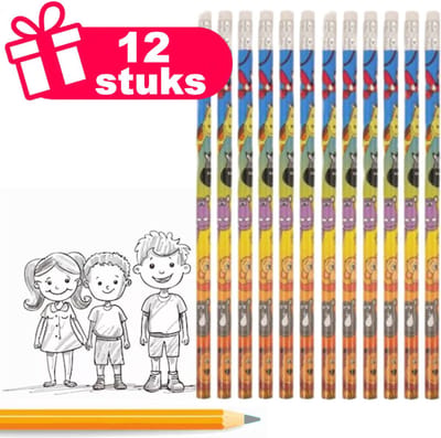 Henbrandt - 12 Stuks Boerderij Dieren Potloden met Gum - Uitdeelcadeautjes voor Verjaardag Traktaties - Potood Grabbelton Cadeautjes - Kinderfeestjes - Potloden Kindertraktaties en Weggeefcadeautjes