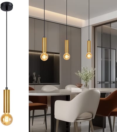 NETTLIFE Hanglamp - Goud - E27 Fitting - rond - Metaal -Industrieel Eetkamerlamp - Hangend Keukenlamp - voor Eettafel | Woonkamer | Slaapkamer | Hal - Zonder Lampen