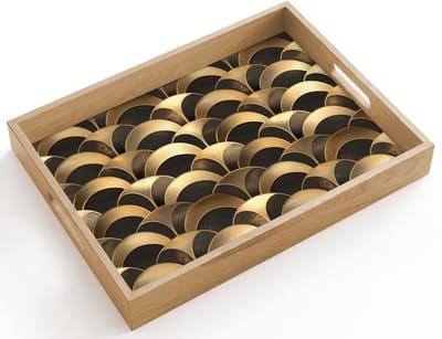 Dienblad hout 40x30 cm - Schootdienblad - Schubben - Structuur - Goud - Borrelplank rechthoek - Plateau dienbladen