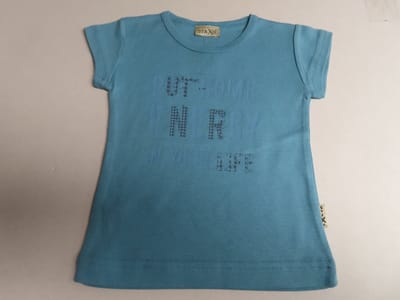 T shirt korte mouwen - Meisjes - Petrol - Tekst : Put some energy in your life - 2 jaar 92