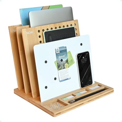Bureau Organizer - Opberger Documenten - Kantoor Werkplek - 3 Laags Systeem - 26x30x27 cm - Natuurlijk Hout