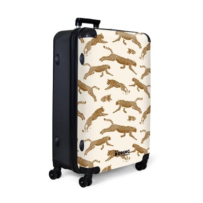 NoBoringSuitcases.com® - Koffer groot - Reiskoffer lichtgewicht - Beige met panters - Rolkoffer met 4 wielen - Grote trolley XL - 98 liter bagage