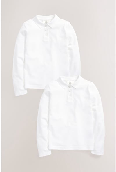 Next - Meisjes - Set van 2 nette polo's van 100% katoen met lange mouwen - Wit