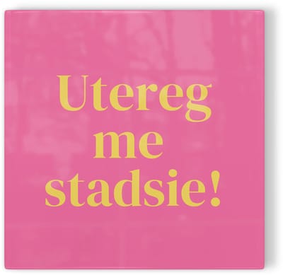 Tegeltje Utrecht Utereg me stadsie! - roze geel - tegeltje stad - tegeltje met tekst