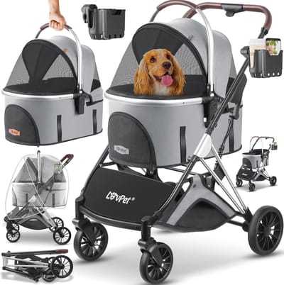 Draagbare hondenbuggy 3in1 met opvouwbare hondenbox en grote wielen voor kleine honden en katten