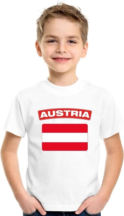 Supporters kleding - t-shirt van vlag Oostenrijk - wit - voor kinderen - korte mouwen - sport 110/116