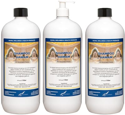 Shampoo Hamam 1 liter met witte pomp - set van 3 stuks - voordeelverpakking - haarverzorging