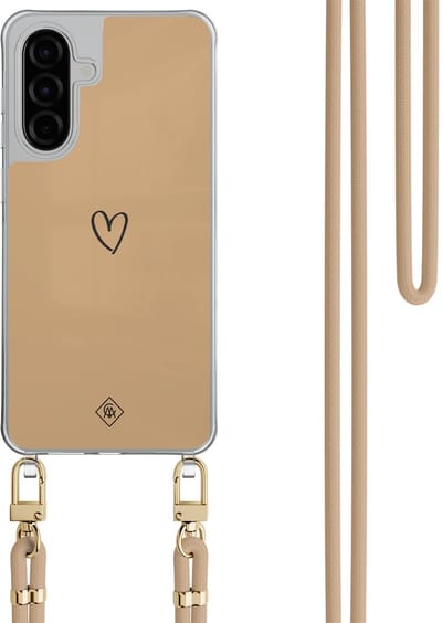 Casimoda® hoesje met beige koord - Geschikt voor Samsung A56 - Hart Bruin - Afneembaar koord - TPU/polycarbonaat - Bruin/beige