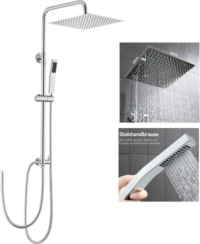Auralum Max Douchesysteem - Douche Set - Regendouche en Handdouche - Hoofddouche 25 cm - Verstelbare Hoogte 72-110 cm - Duurzame Messing Omsteller - Chroom