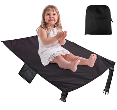 Vliegtuigbedje-vliegtuig bedje baby-Draagbaar - Voetensteun voor kinderen in het vliegtuig - Essentiële reisartikelen voor kinderen in het vliegtuig - Vliegtuigbed voor peuters - Stoelverlenger (grijs met trekkoord)