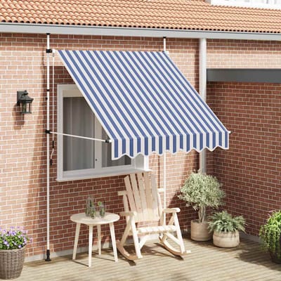 vidaXL - Luifel - handmatig - uittrekbaar - 200 - cm - blauw - en - witte - strepen