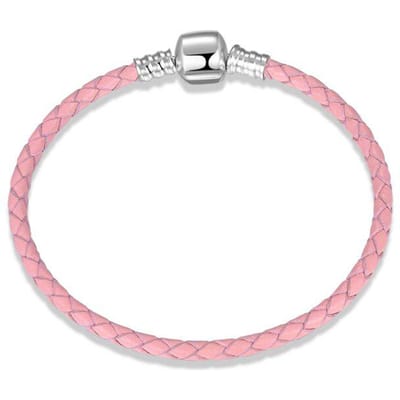 100% Echte Bruine Leren Touw Armbanden 925 Sterling Zilver Dames Weef Slangen Bedels Ketting Sieraden Touw Armbanden DIY 20cm roze