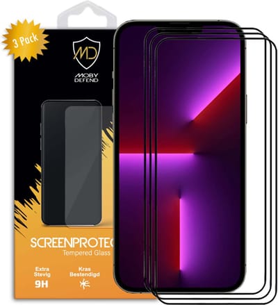 3-Pack MobyDefend Screenprotectors - Geschikt voor iPhone 13 Pro Max - Screensavers Met Zwarte Randen - Gehard Glas