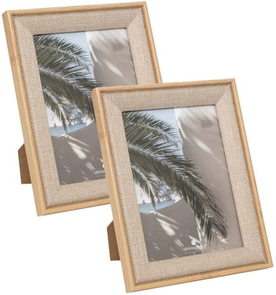 Atmosphera Fotolijstje Java - 2x - voor 13 x 18 cm foto - beige - mdf/glas - ornament frame linnen - 17.5 x 22.5 cm - staand/hangend