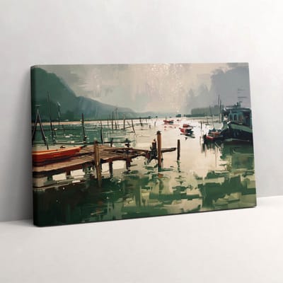 Wallfluent Foto Op Canvas Digitale illustratie van vissersboten in de haven - 30 x 20 cm - Groente Schilderijen Op Canvas Doek - Landschappen Canvas Foto - Imitatie van een olieverfschilderij Schilderij Op Doek - Kunst Canvas Schilderij