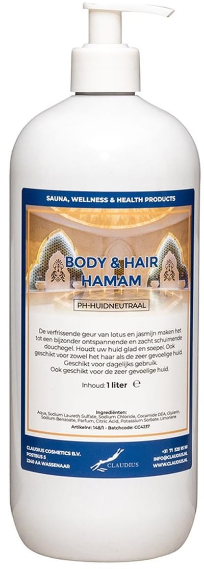 Body & Hair Hamam 1 liter met witte pomp - 2 in 1 voor lichaam en haar