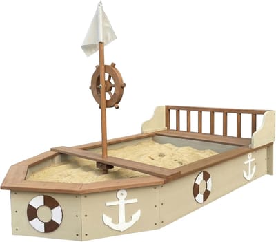 Zandbak Schelp - Boot Zandbak - Beige - Vervaardigd uit FSC Hemlock Hout - Draaiende Stuur - Voor Kinderen vanaf 3 Jaar